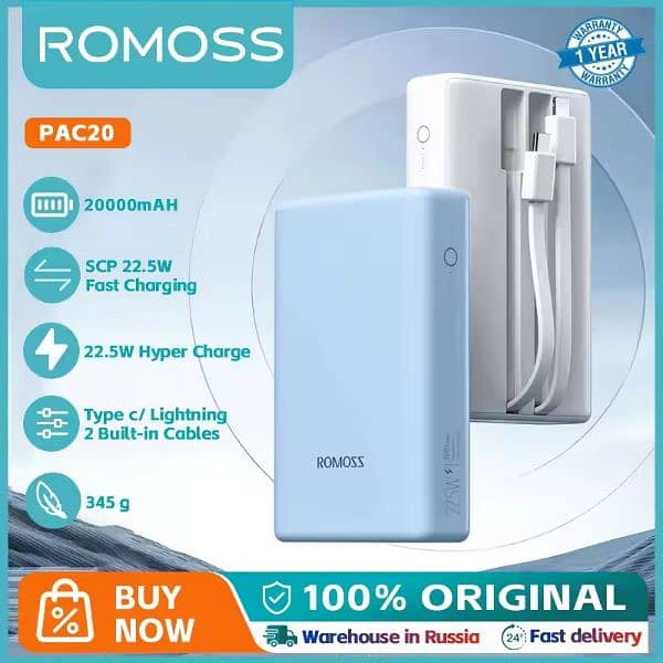 Romoss orignal 20000 mah super fast charging suppourted 5