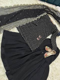 Stunning Black Chiffon sequins Embroidered Gharara Shirt Set 3 pcs