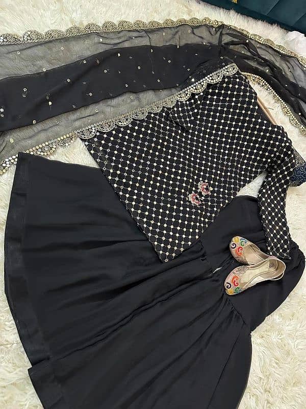 Stunning Black Chiffon sequins Embroidered Gharara Shirt Set 3 pcs 0