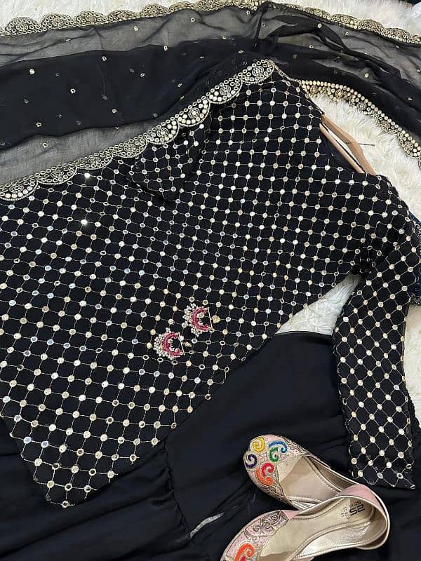 Stunning Black Chiffon sequins Embroidered Gharara Shirt Set 3 pcs 4