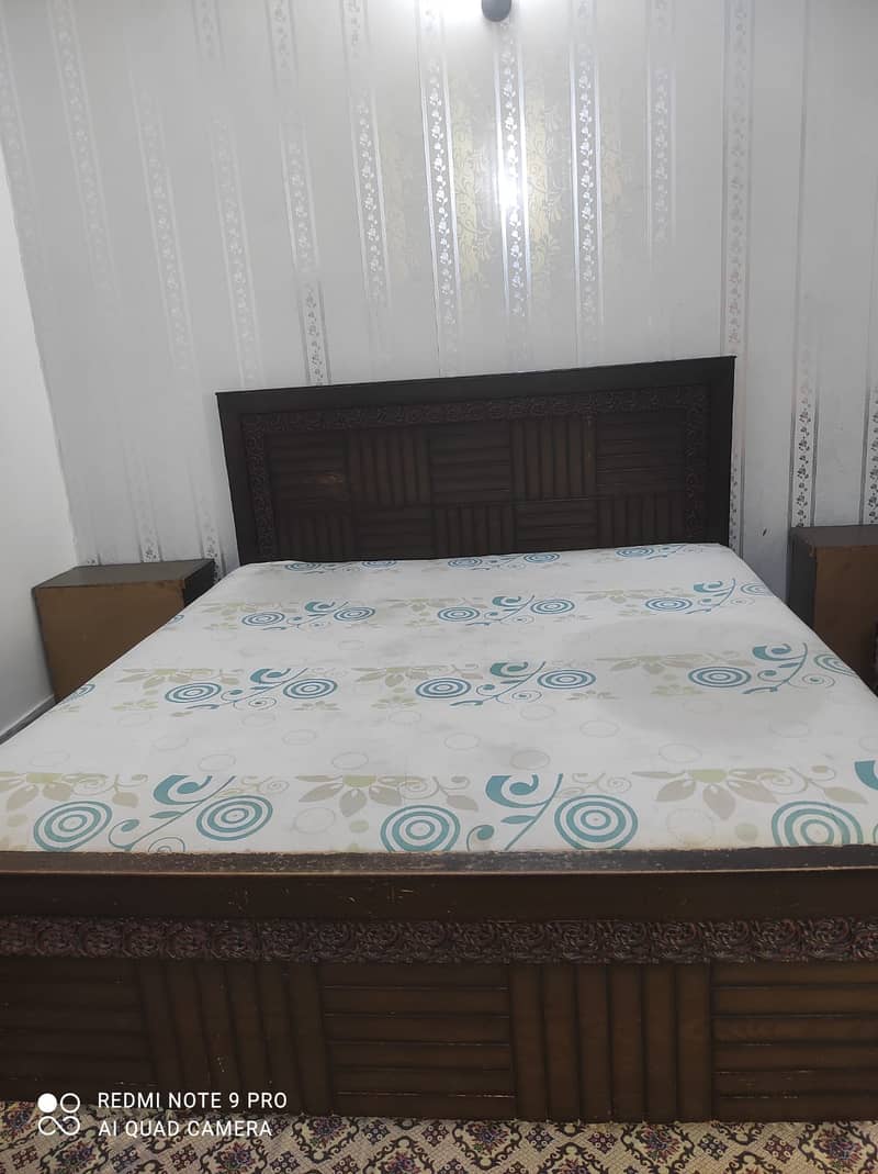 King size double bed with 2 side tables, Without mattress. 1