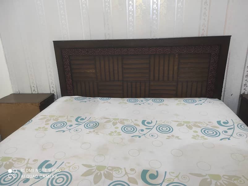 King size double bed with 2 side tables, Without mattress. 2