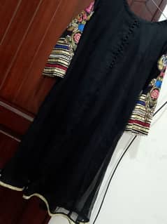 Heavy worked Sleeves long frock with Dupatta and trouser