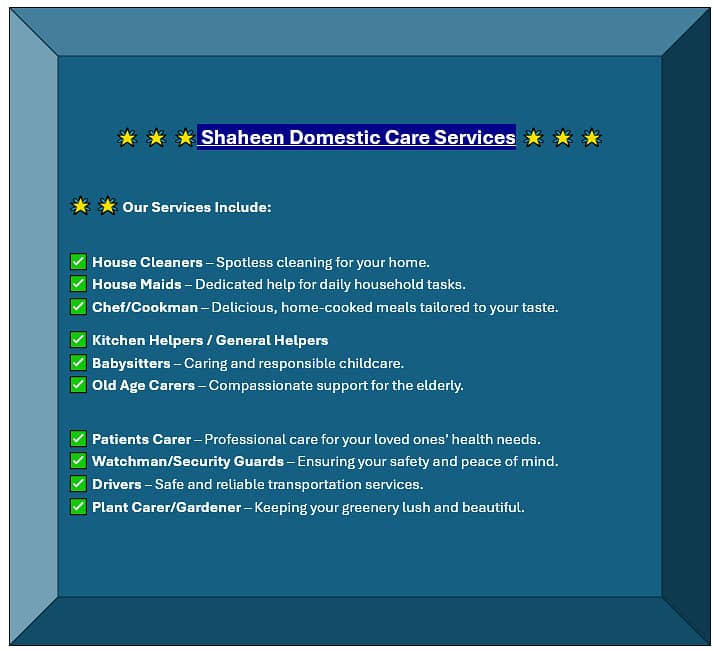 "Shaheen Domestic Care Services" Your Only Trusted Home Care Partner! 1