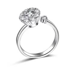 Silver multi- charm adjustable ring with zircon stone