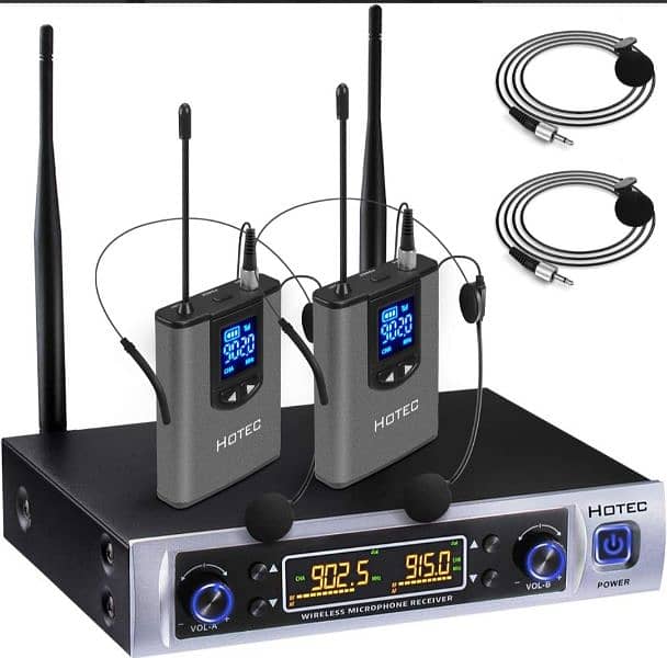 HOTEC UHF Wireless Microphone System with Dual Headset Microphones. 0