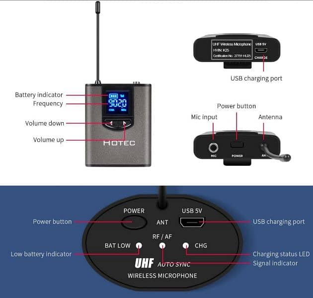 HOTEC UHF Wireless Microphone System with Dual Headset Microphones. 3