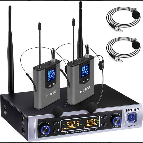 HOTEC UHF Wireless Microphone System with Dual Headset Microphones. 9