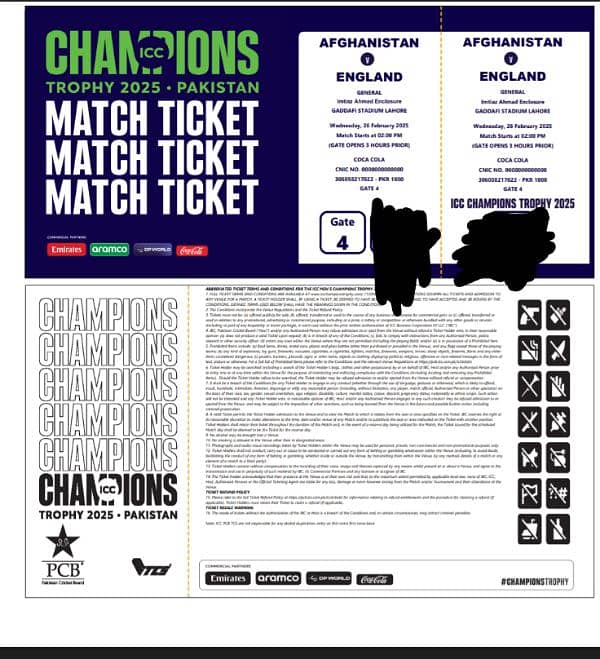 Afghanistan vs England ICC tickets 1