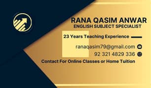 Experienced English Teacher for Online & Home Tuition