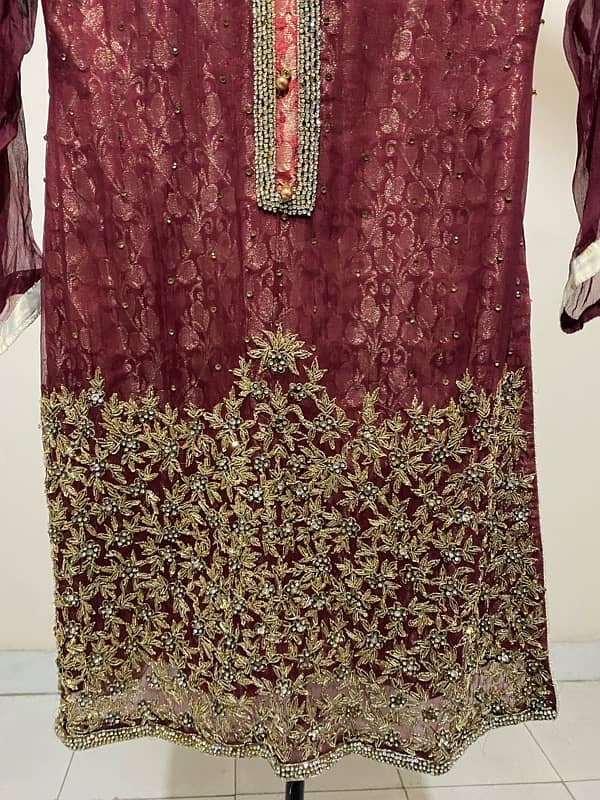 heavy embroidered zari work shirt with duppata and gharara 0