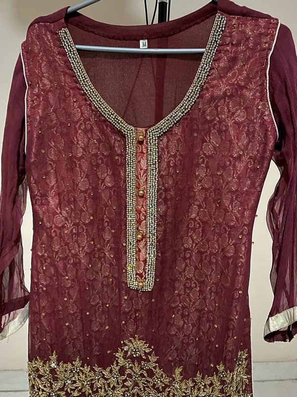 heavy embroidered zari work shirt with duppata and gharara 1