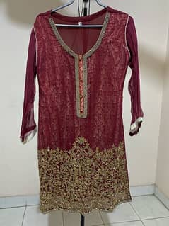 heavy embroidered zari work shirt with duppata and gharara