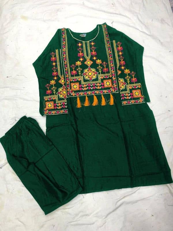 2 Pcs woman Stitched Linen Embroidery Shirt and Trouser 1