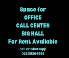 All types of office , Hall,call center, software house for rent 0330-5364555