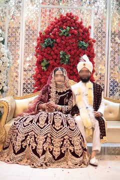 Maroon velvet bridal dress and Kashees jewellery