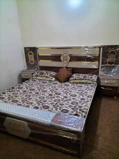 bed with mattress, side tables, dressing table and wardrobe