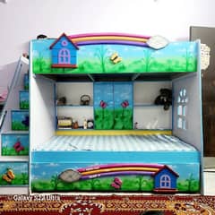 Kids Bunk bed pure lasani wood made Deco font paint 3 in  1