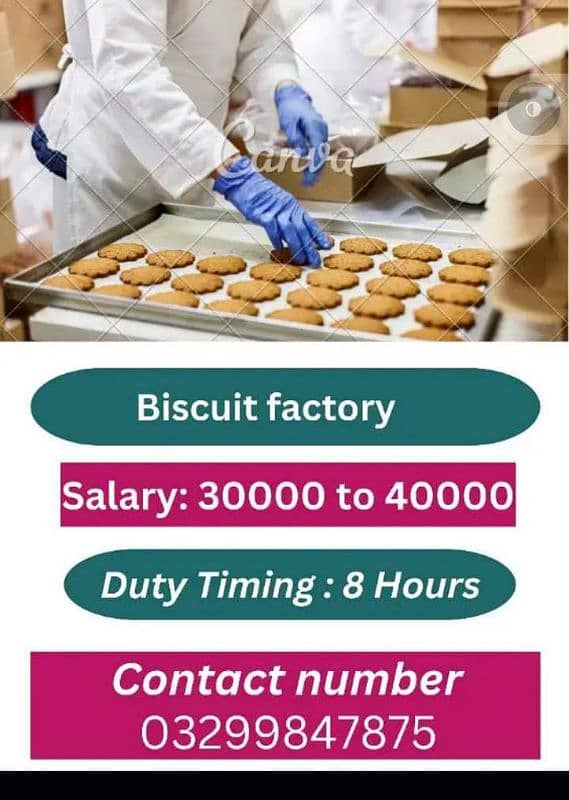 Need staff bisuits factory 40000 selry in lahore 0