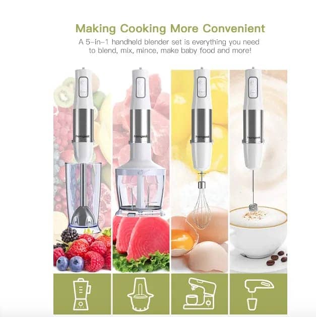 5-in-1 Hand Blender Stainless Steel 1000 W Mixer, Turbo Function 5