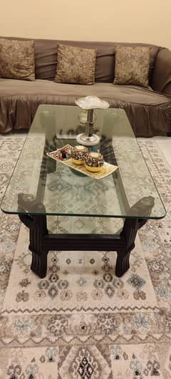 Pure Wooden Center Table with 12mm Glass – Just Like New!