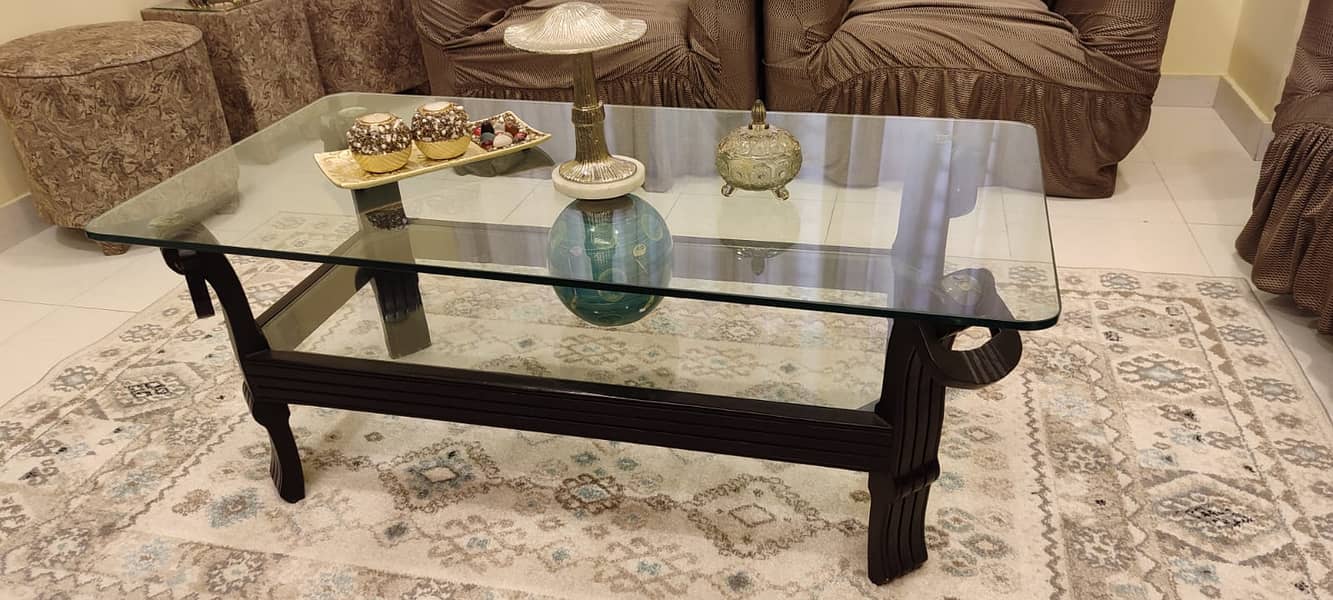 Pure Wooden Center Table with 12mm Glass – Just Like New! 1