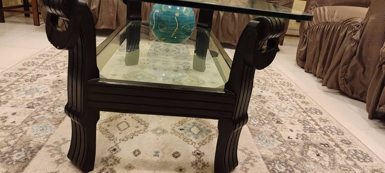 Pure Wooden Center Table with 12mm Glass – Just Like New! 2