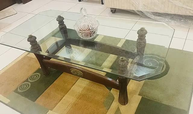 Pure Wooden Center Table with 12mm Glass – Just Like New! 4