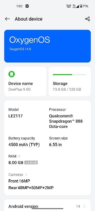 One Plus 9 8/128 single sim approve 1