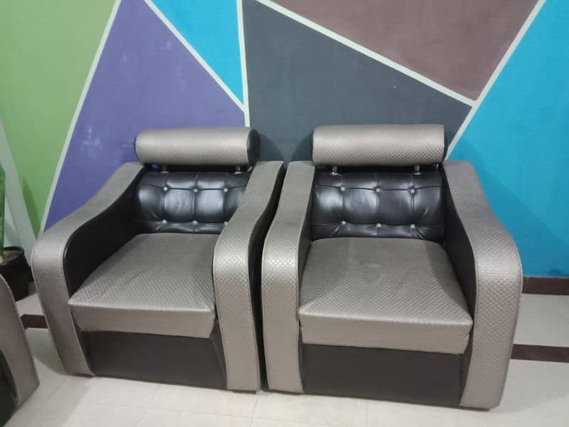 Rexine sofa set 5 seater with tempered glass table 1