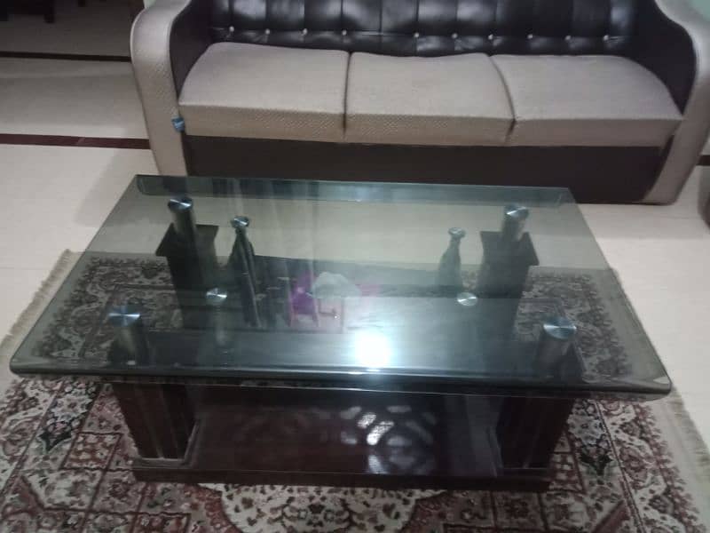 Rexine sofa set 5 seater with tempered glass table 3