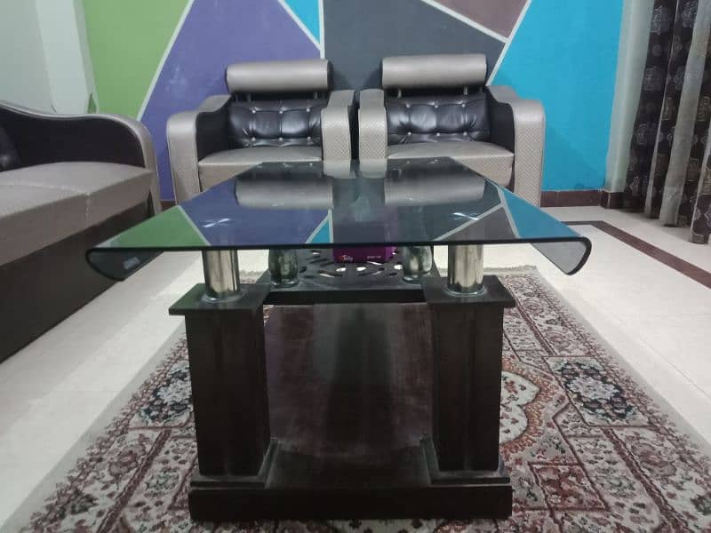 Rexine sofa set 5 seater with tempered glass table 4