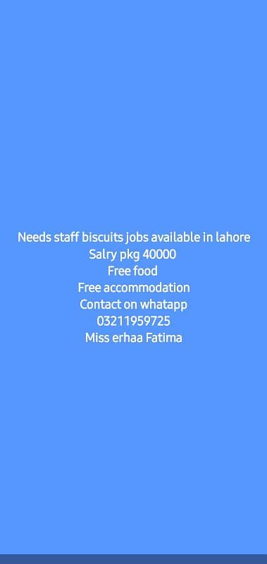 needs staff inovative biscuits factory job available in Lahore 0