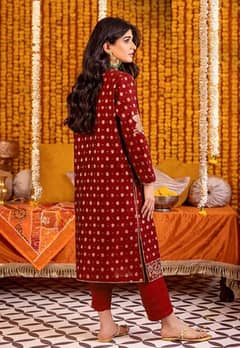 2 pcs women stitched katan silk seqience embordred suit'