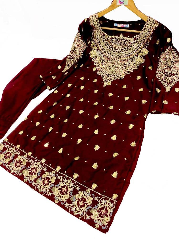 2 pcs women stitched katan silk seqience embordred suit' 1