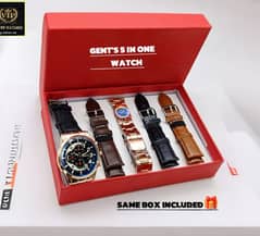 5 in 1 Gents Watch Excellent Quality with Complete Box