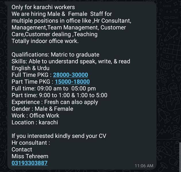 we need male and female staff for office work 0