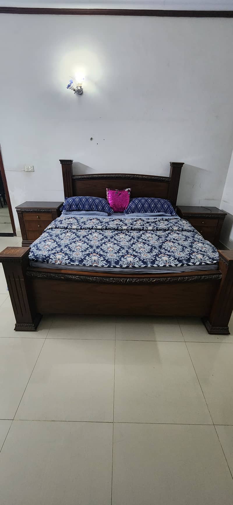 Wooden bed and side tables 3