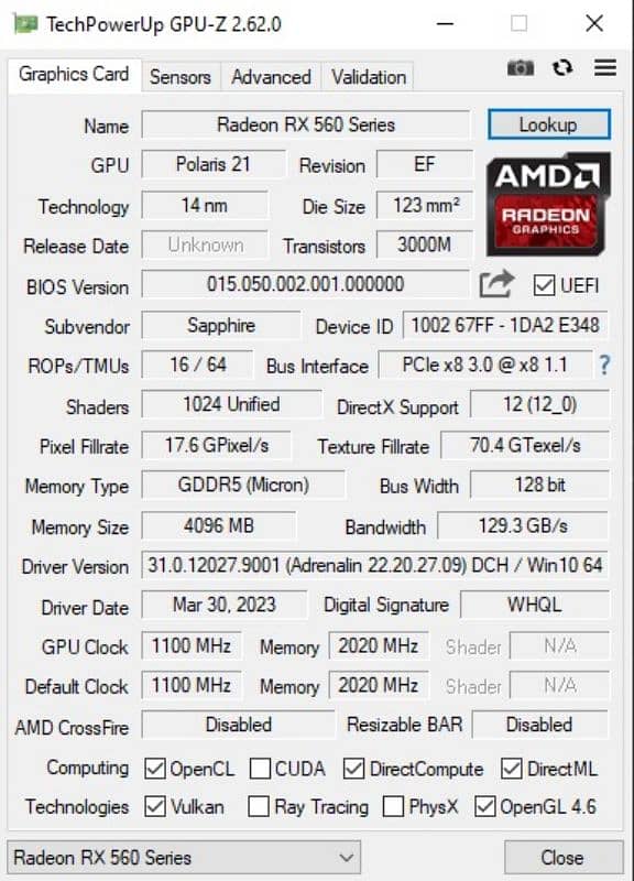 rx 560 4gb ddr5 128 bits 4