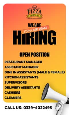 Dine In Assistant( Male &female), kitchen Assistants, Supervisors, Del