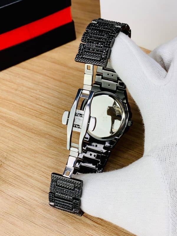 Black Stone / Blacked Iced Out Stain-less Steel Chain Watch For Mens 4