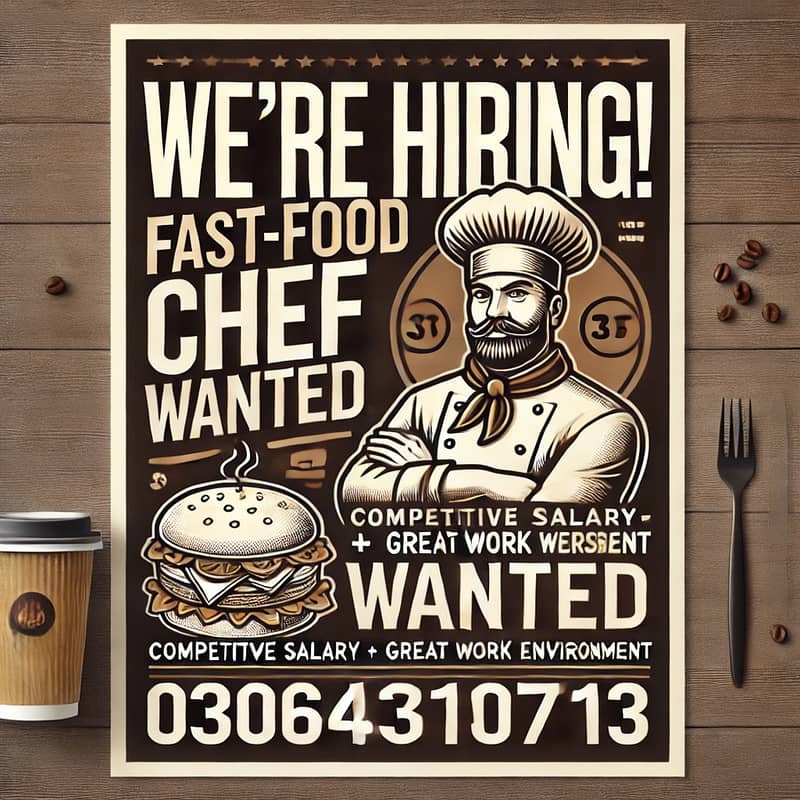 FAST FOOD CHEF REQUIRED FOR COFFEE SHOP 1