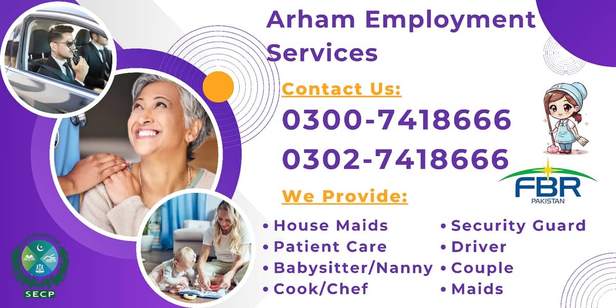 House maids , Helpers , cook , Nanny , Couple , Drivers ,Patient care 1