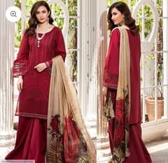 3pc lawn unstiched chikankari embroided suit for women