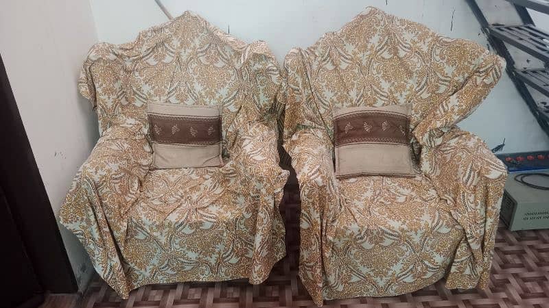 Old Vintage Brown Sofa Set 1