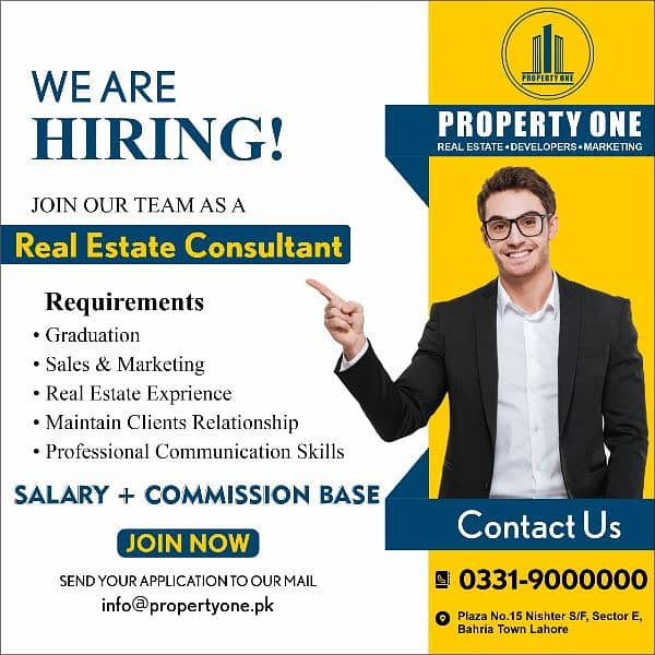 We are Hiring Sales Consultants in Real Estate Office 0