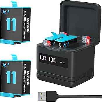 GoPro hero 9 10 11 12 high capacity two batteries with charging box 0