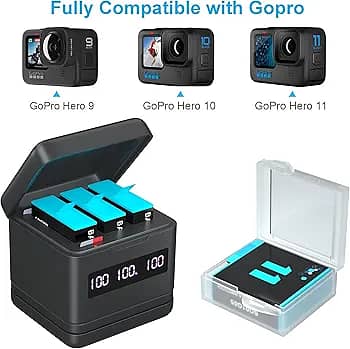 GoPro hero 9 10 11 12 high capacity two batteries with charging box 1