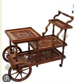 Wooden Chinioti Tea Trolley with 4 steps Serving Square Shape