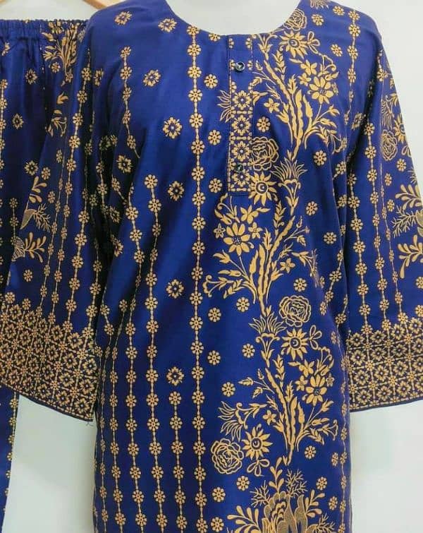 2 Pcs Women's Stitched Lawn Printed Suit 1